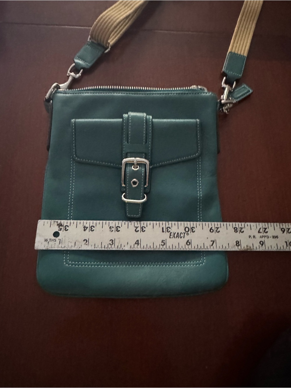 Coach Teal Crossbody Bag with Tan Web Adjustable Strap - Picture 13 of 13